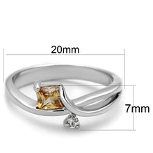 3W852 - Rhodium Brass Ring with AAA Grade CZ  in Champagne