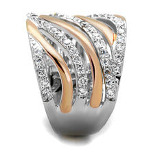 3W857 - Rose Gold + Rhodium Brass Ring with AAA Grade CZ  in Clear