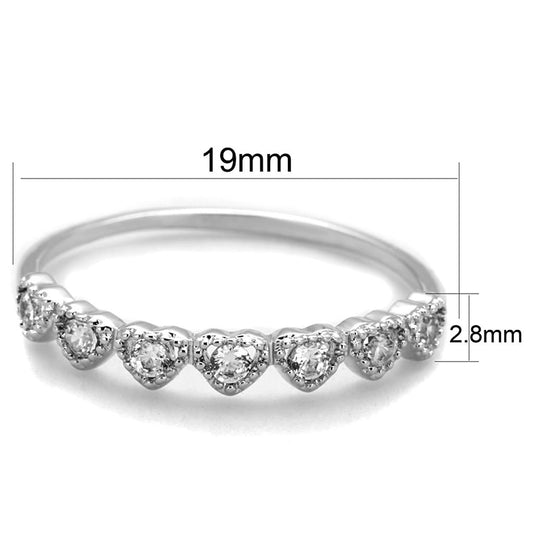 3W868 - Rhodium Brass Ring with AAA Grade CZ  in Clear