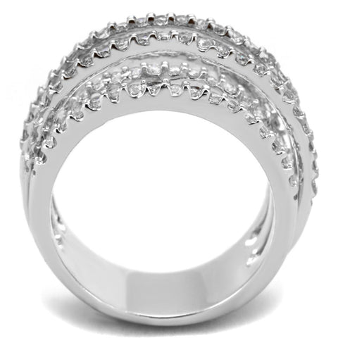 3W871 - Rhodium Brass Ring with AAA Grade CZ  in Clear