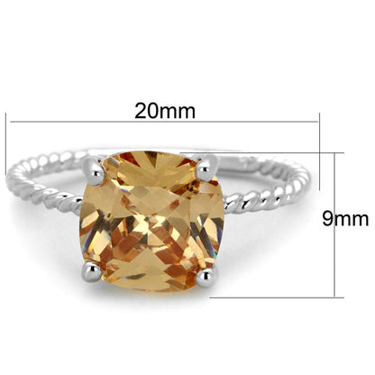 3W872 - Rhodium Brass Ring with AAA Grade CZ  in Champagne