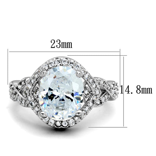 3W880 - Rhodium Brass Ring with AAA Grade CZ  in Clear