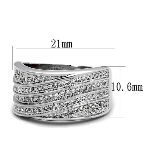 3W882 - Rhodium Brass Ring with AAA Grade CZ  in Clear