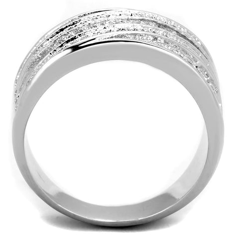 3W882 - Rhodium Brass Ring with AAA Grade CZ  in Clear