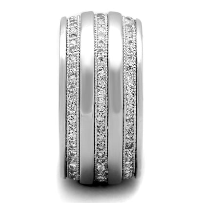 3W884 - Rhodium Brass Ring with AAA Grade CZ  in Clear
