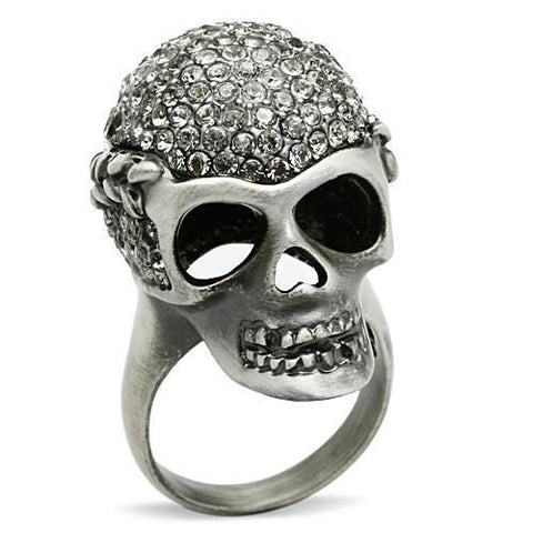 3W015 - Antique Silver White Metal Ring with Top Grade Crystal  in Black Diamond