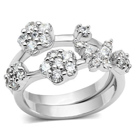 3W026 - Rhodium Brass Ring with AAA Grade CZ  in Clear