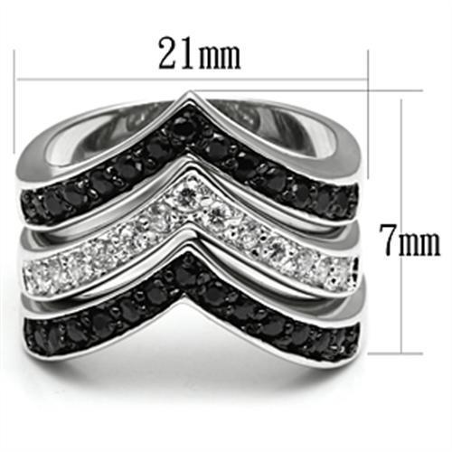 3W028 - Rhodium+Hematite Brass Ring with AAA Grade CZ  in Jet