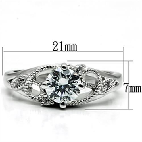 3W034 - Rhodium Brass Ring with AAA Grade CZ  in Clear