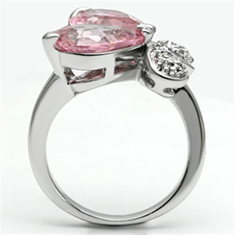 3W051 - Rhodium Brass Ring with AAA Grade CZ  in Rose