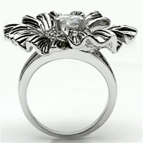 3W060 - Rhodium Brass Ring with AAA Grade CZ  in Clear