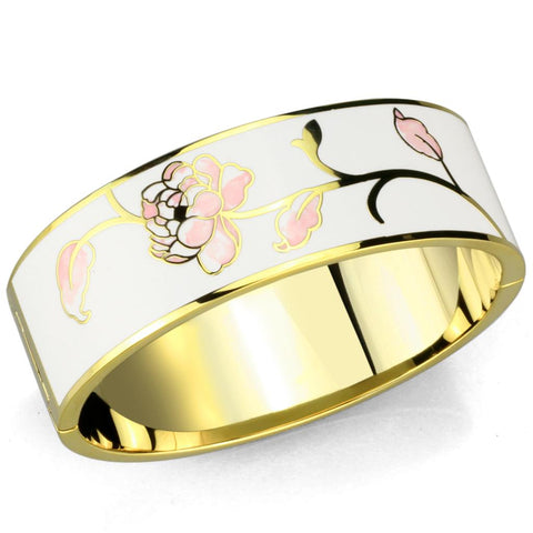 3W1017 - Gold White Metal Bangle with Epoxy  in White