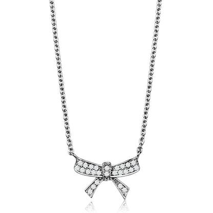 3W1028 - Rhodium Brass Chain Pendant with AAA Grade CZ  in Clear