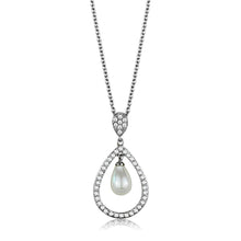 3W1031 - Rhodium Brass Chain Pendant with Synthetic Pearl in White
