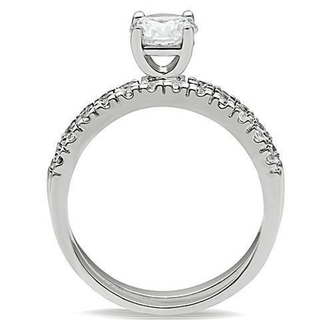 3W105 - Rhodium Brass Ring with AAA Grade CZ  in Clear