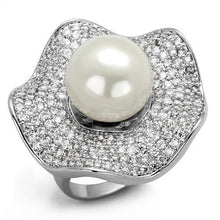 3W1080 - Rhodium Brass Ring with Synthetic Pearl in White