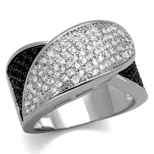 3W1089 - Rhodium + Ruthenium Brass Ring with AAA Grade CZ  in Black Diamond