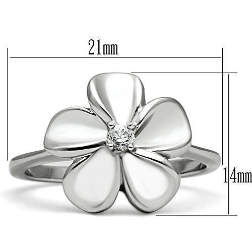 3W113 - Rhodium Brass Ring with AAA Grade CZ  in Clear