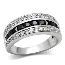 3W117 - Rhodium Brass Ring with AAA Grade CZ  in Jet