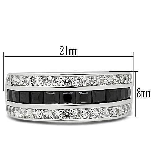 3W117 - Rhodium Brass Ring with AAA Grade CZ  in Jet