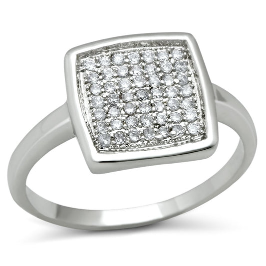 3W120 - Rhodium Brass Ring with AAA Grade CZ  in Clear