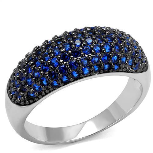 3W1212 - Rhodium + Ruthenium Brass Ring with AAA Grade CZ  in London Blue