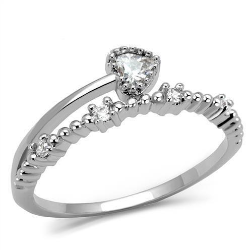 3W1223 - Rhodium Brass Ring with AAA Grade CZ  in Clear