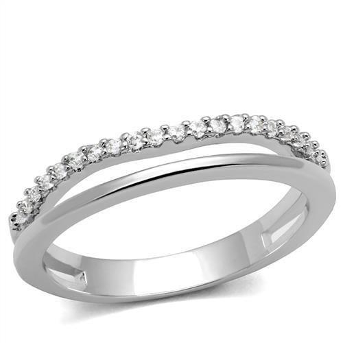 3W1229 - Rhodium Brass Ring with AAA Grade CZ  in Clear