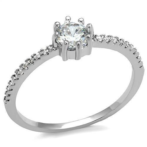 3W1233 - Rhodium Brass Ring with AAA Grade CZ  in Clear