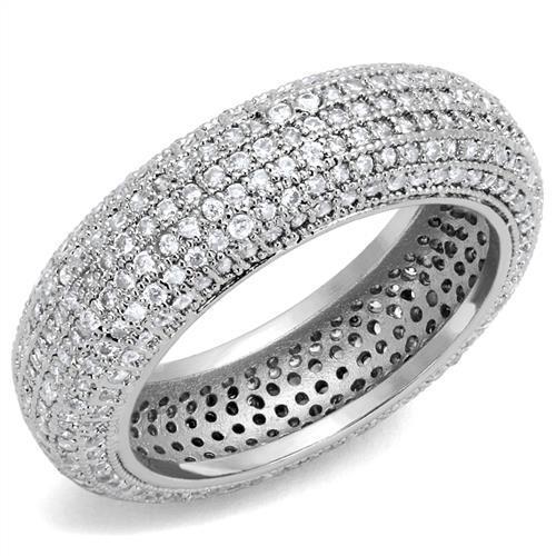 3W1273 - Rhodium Brass Ring with AAA Grade CZ  in Clear