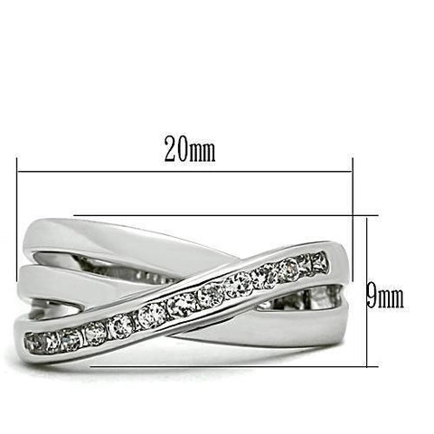 3W128 - Rhodium Brass Ring with AAA Grade CZ  in Clear