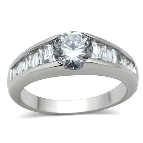 3W133 - Rhodium Brass Ring with AAA Grade CZ  in Clear