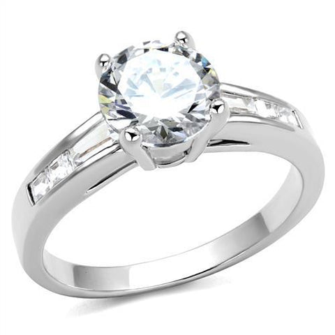 3W1341 - Rhodium Brass Ring with AAA Grade CZ  in Clear