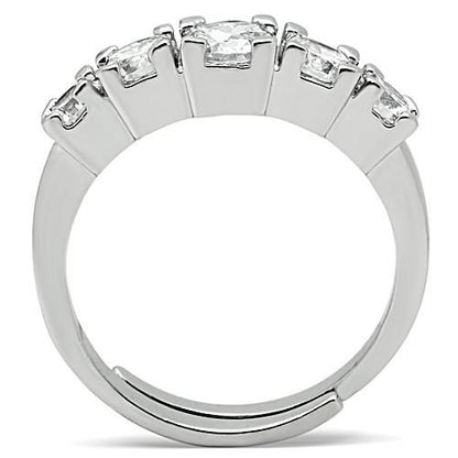 3W134 - Rhodium Brass Ring with AAA Grade CZ  in Clear
