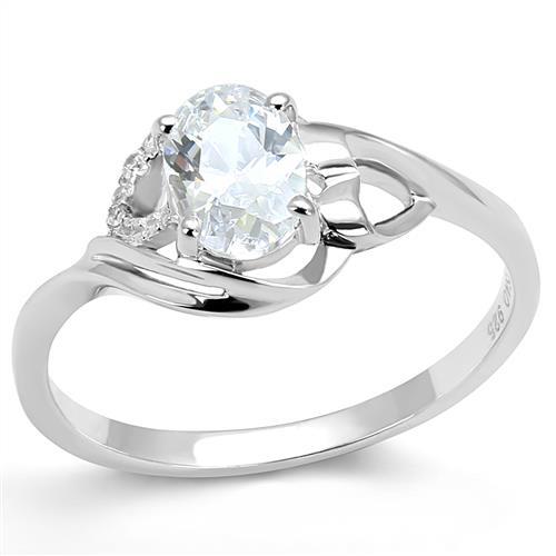 3W1388 - Rhodium 925 Sterling Silver Ring with AAA Grade CZ  in Clear