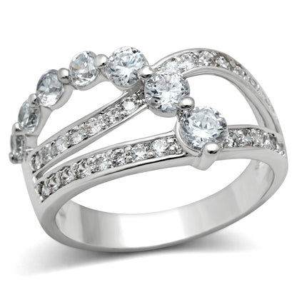 3W142 - Rhodium Brass Ring with AAA Grade CZ  in Clear