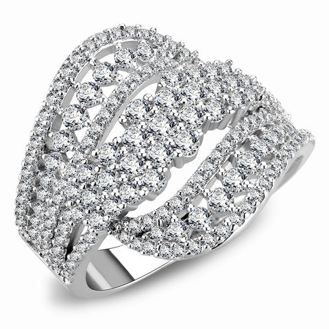 3W1445 - Rhodium Brass Ring with AAA Grade CZ  in Clear