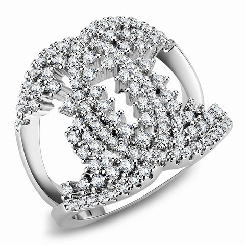 3W1448 - Rhodium Brass Ring with AAA Grade CZ  in Clear