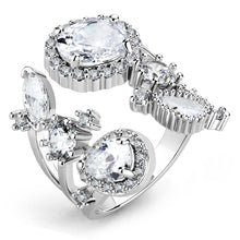 3W1454 - Rhodium Brass Ring with AAA Grade CZ  in Clear