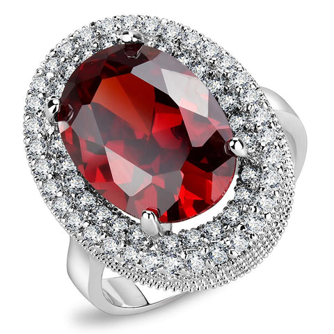 3W1455 - Rhodium Brass Ring with AAA Grade CZ  in Garnet