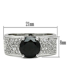 3W145 - Rhodium Brass Ring with AAA Grade CZ  in Jet