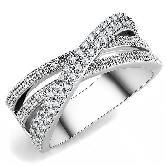 3W1464 - Rhodium Brass Ring with AAA Grade CZ  in Clear