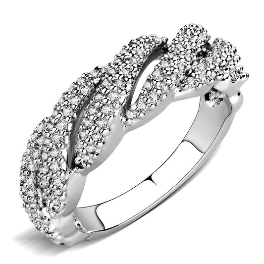 3W1468 - Rhodium Brass Ring with AAA Grade CZ  in Clear