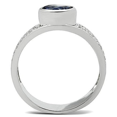 3W146 - Rhodium Brass Ring with Synthetic Synthetic Glass in Light Sapphire