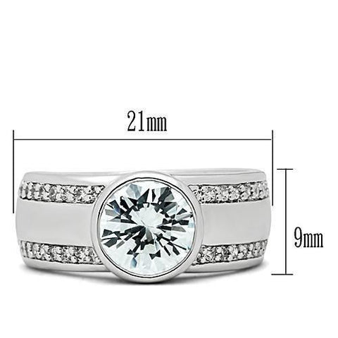 3W147 - Rhodium Brass Ring with AAA Grade CZ  in Clear