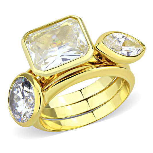 3W1482 - Gold Brass Ring with AAA Grade CZ  in Clear