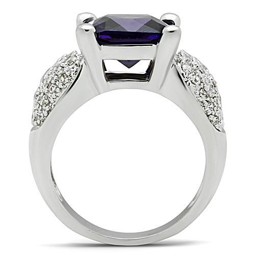 3W148 - Rhodium Brass Ring with AAA Grade CZ  in Amethyst