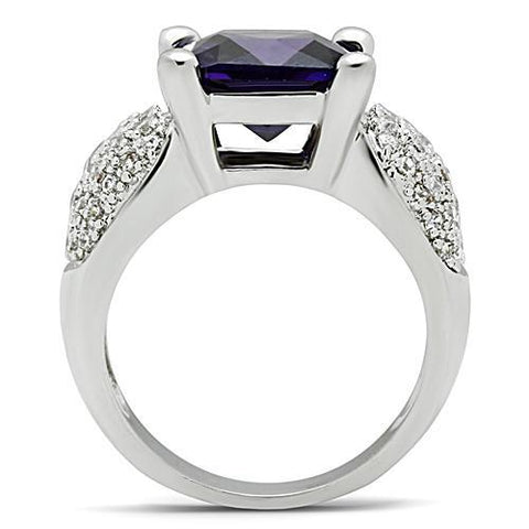 3W148 - Rhodium Brass Ring with AAA Grade CZ  in Amethyst