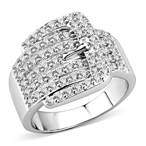 3W1502 - Rhodium Brass Ring with AAA Grade CZ  in Clear