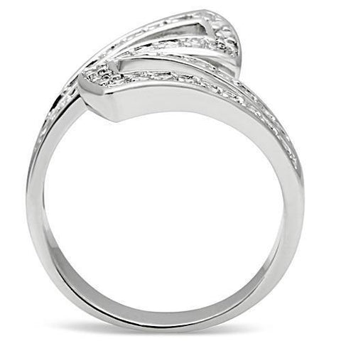 3W150 - Rhodium Brass Ring with AAA Grade CZ  in Clear